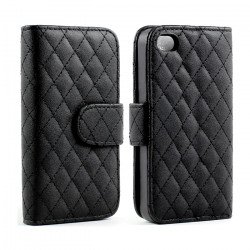 iPhone 4S / 4 Square Flip Leather Wallet Case  (Black)